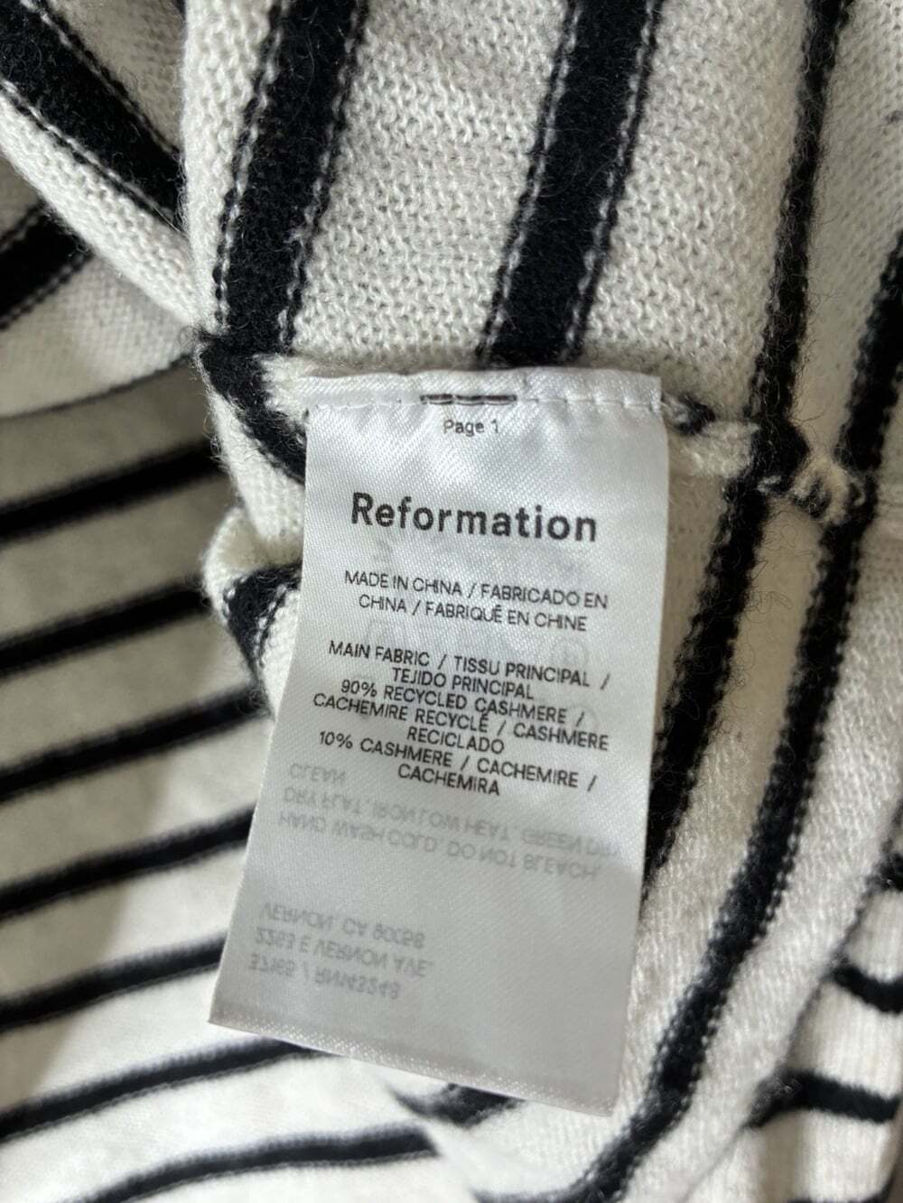 Reformation Cashmere Boyfriend Sweater in Black White Stripes Size Small - Picture 6 of 9
